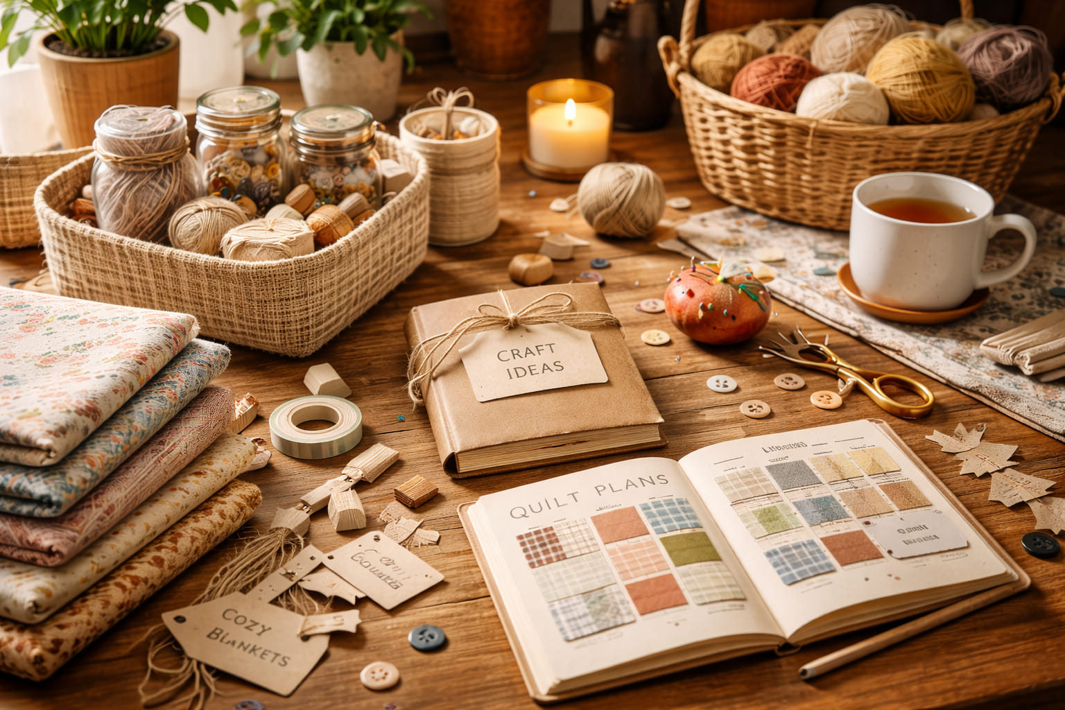 A tidy craft table with supplies organized and ready for small projects.